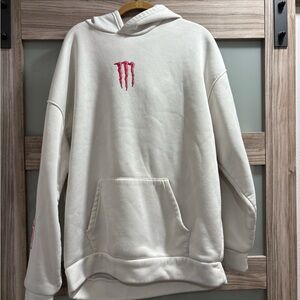 Monster Energy White Hoodie with Pink Logo